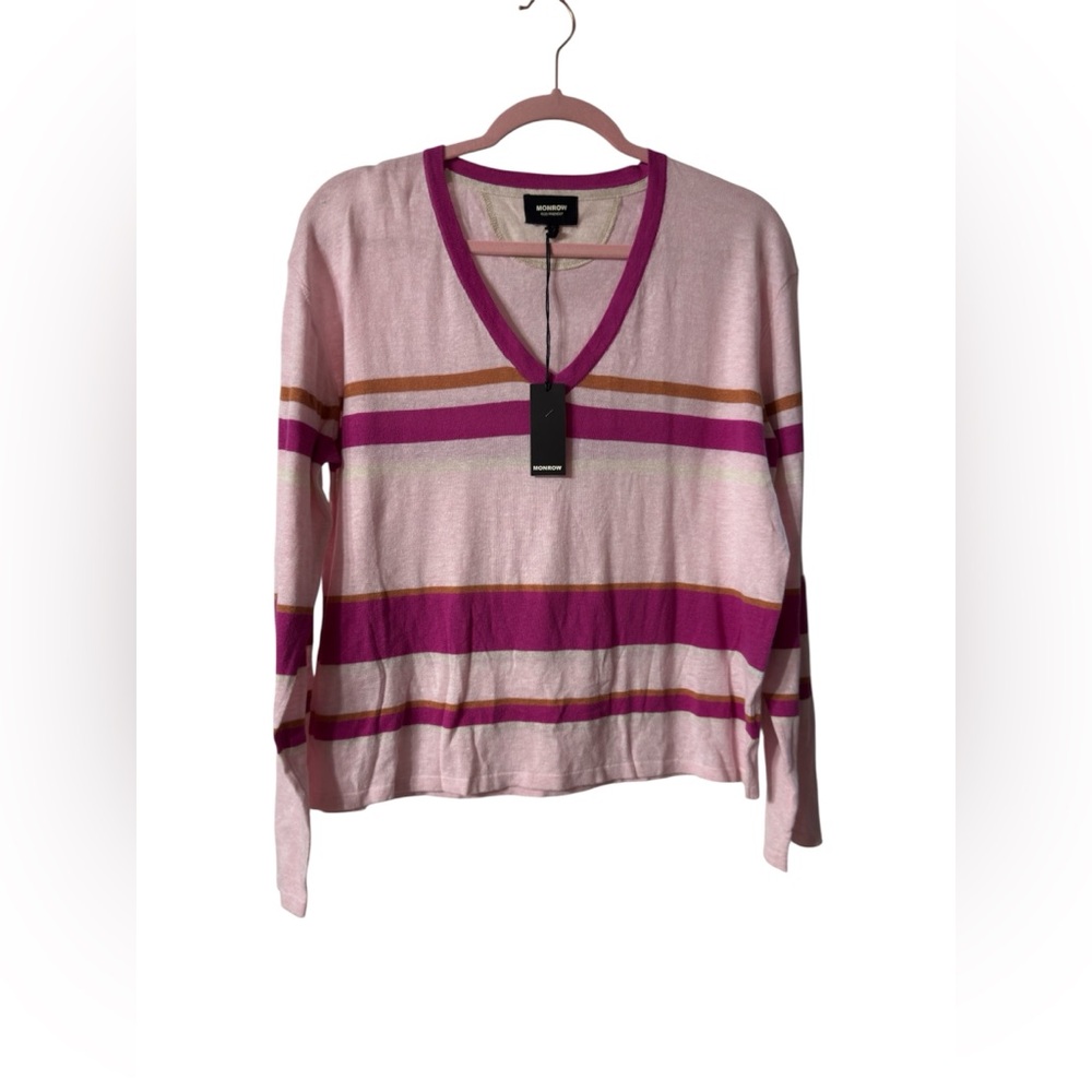 NWT‎ MONROW Striped Long Sleeve Sweater Sz L. (TXA947)
